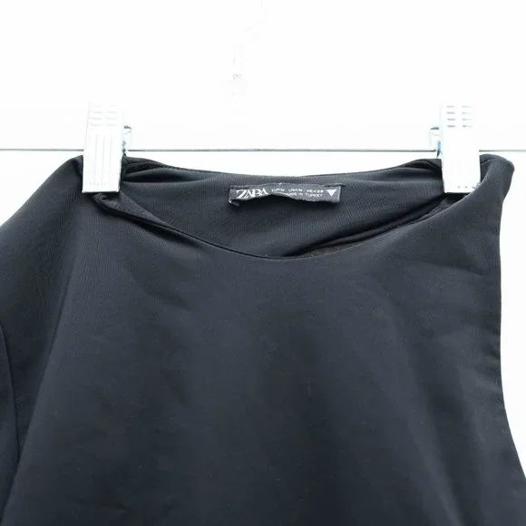 Zara Black Asymmetrical Stretchy Bodysuit Top - Picture 5 of 9